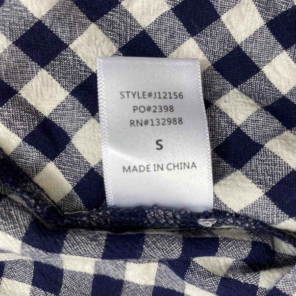 Mittoshop Gingham Shirt Womens Small Navy Blue White Check Oversized Button Top - Picture 5 of 9